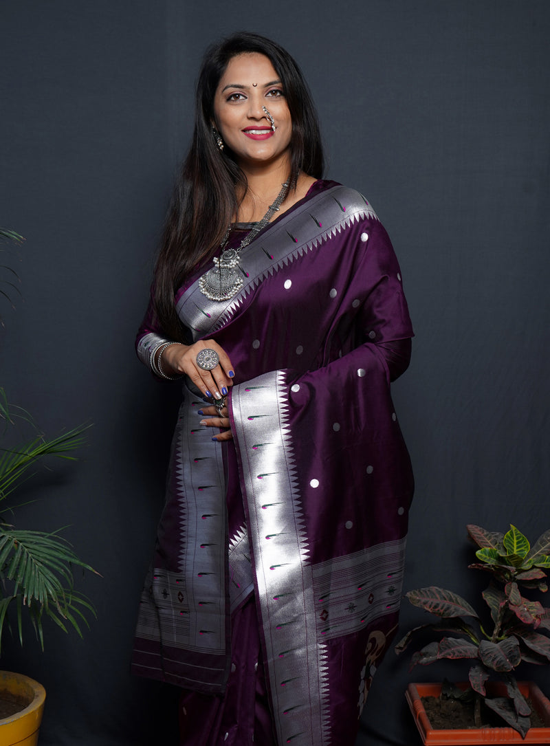 MAGENTA PURPLE  Soft Silk Maharashtrian Paithani Saree