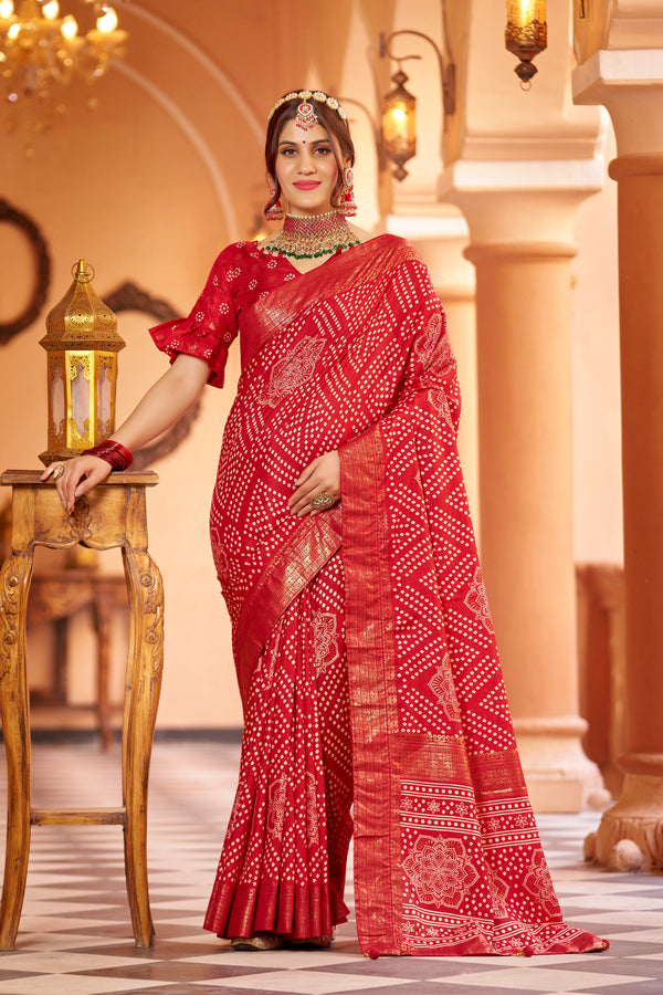 Red  Dola Silk Bandhani Saree