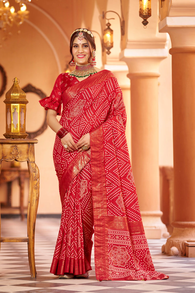 Red  Dola Silk Bandhani Saree