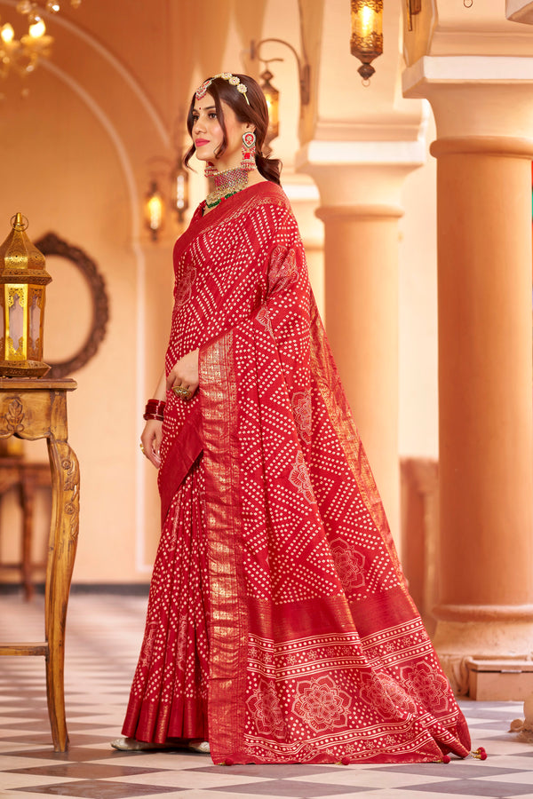 Red  Dola Silk Bandhani Saree