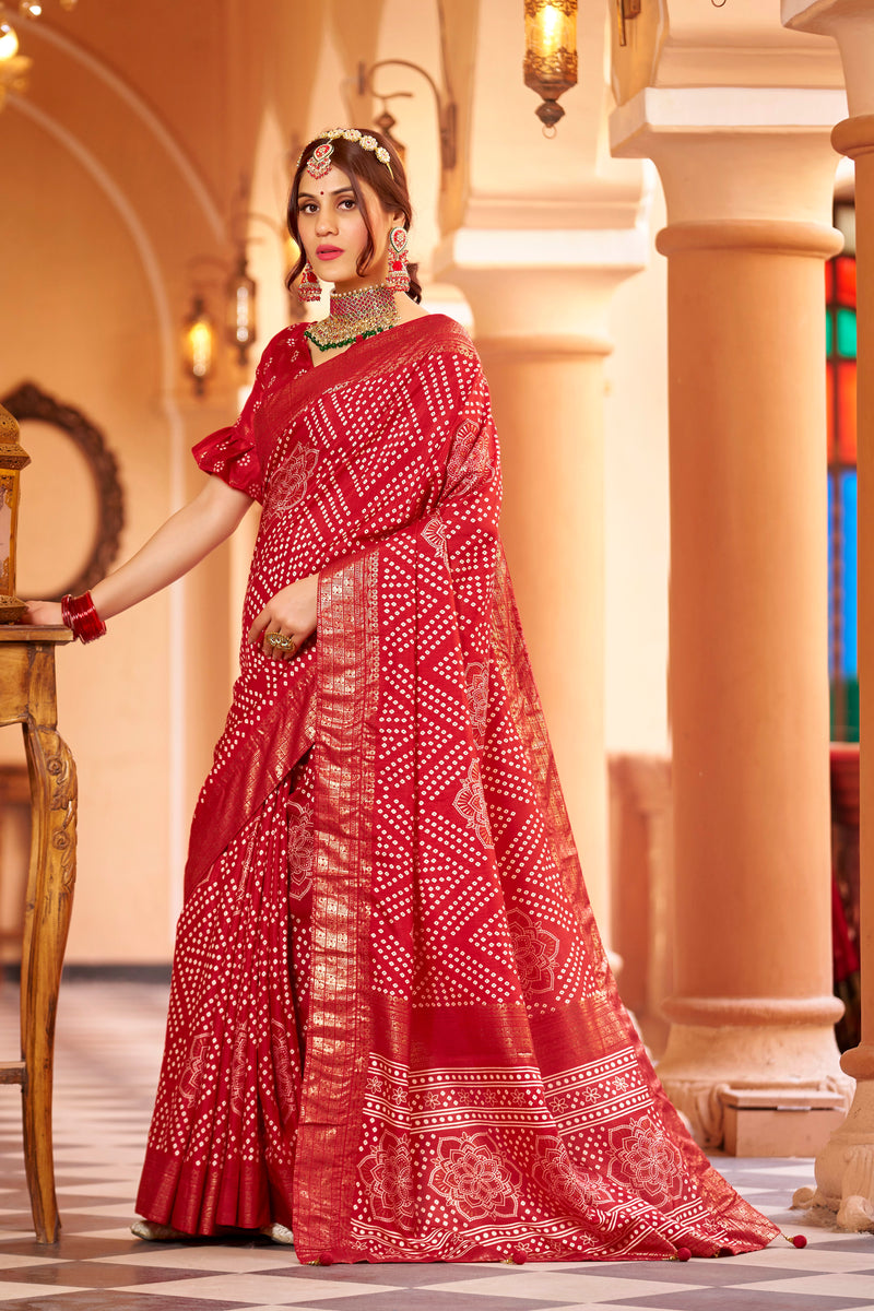 Red  Dola Silk Bandhani Saree