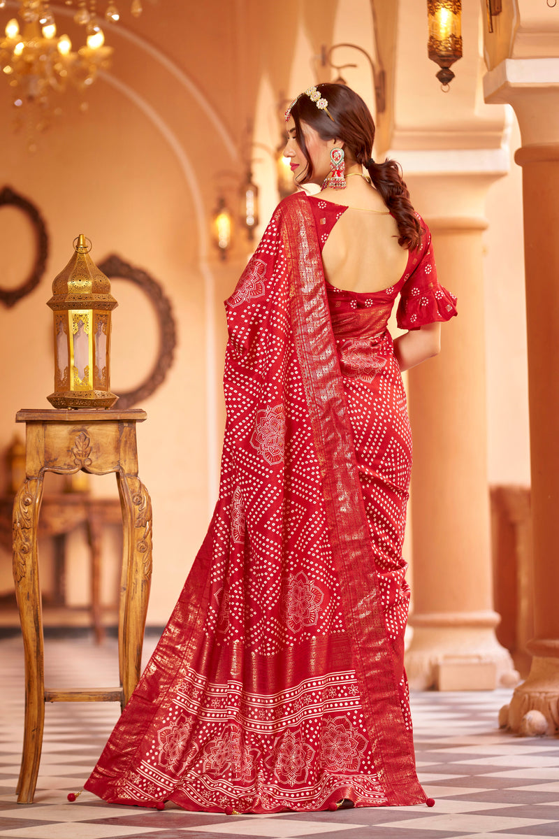 Red  Dola Silk Bandhani Saree