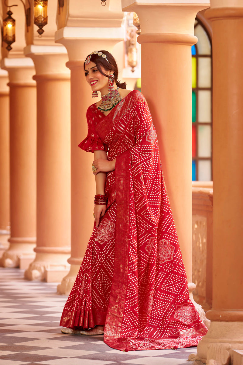 Red  Dola Silk Bandhani Saree