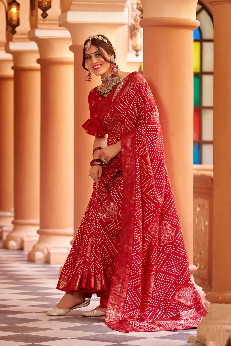 Red  Dola Silk Bandhani Saree