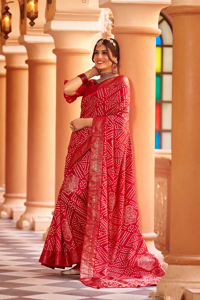 Red  Dola Silk Bandhani Saree