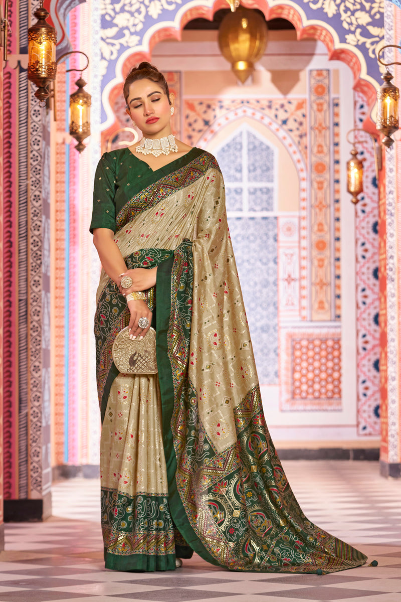 Cream Patola Silk Saree: Elevate Your Style with Elegance