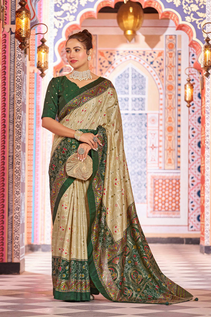 Cream Patola Silk Saree: Elevate Your Style with Elegance