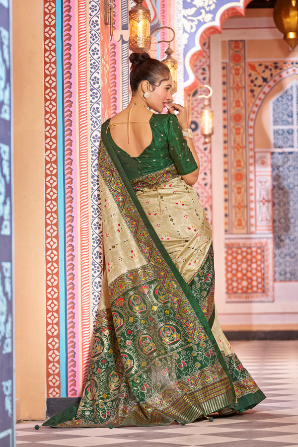 Cream Patola Silk Saree: Elevate Your Style with Elegance