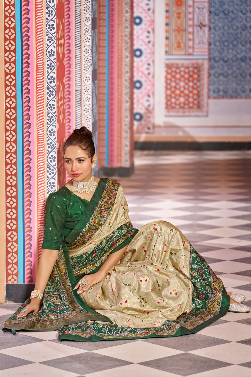 Cream Patola Silk Saree: Elevate Your Style with Elegance