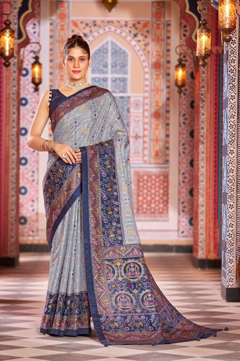 Gray Patola Silk Saree: Elevate Your Style with Elegance