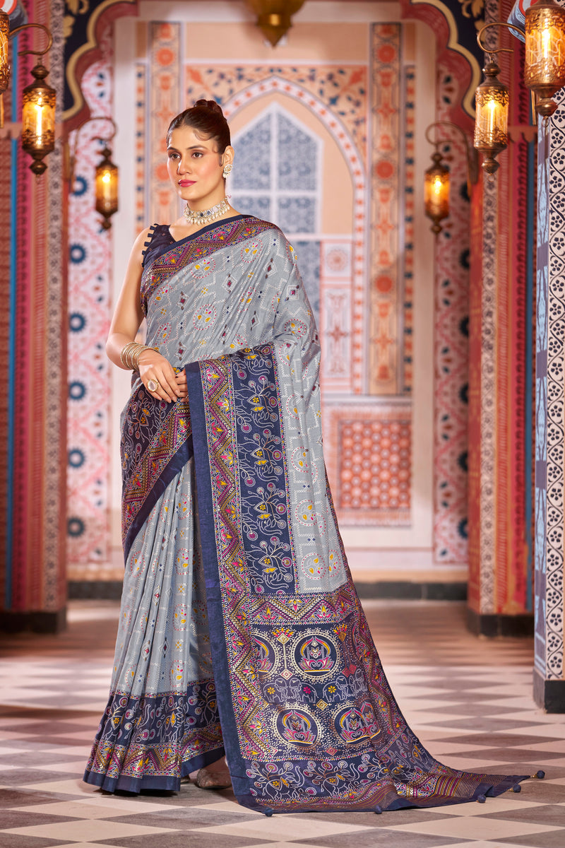 Gray Patola Silk Saree: Elevate Your Style with Elegance