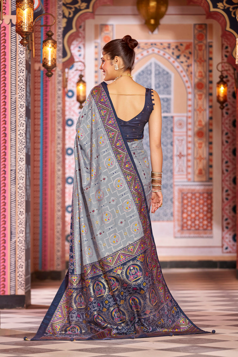 Gray Patola Silk Saree: Elevate Your Style with Elegance