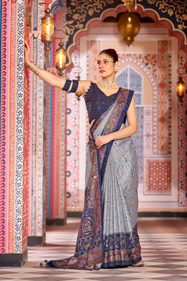 Gray Patola Silk Saree: Elevate Your Style with Elegance