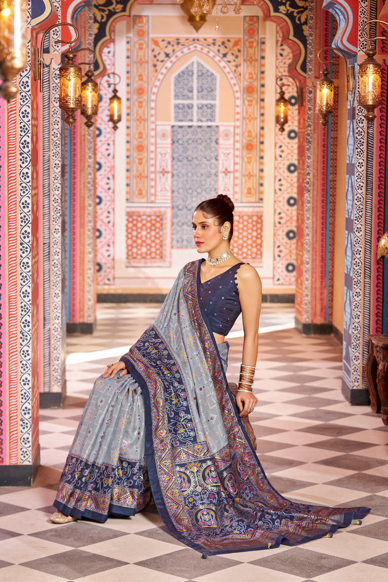 Gray Patola Silk Saree: Elevate Your Style with Elegance