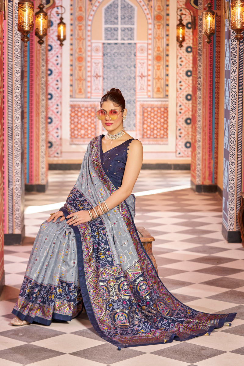 Gray Patola Silk Saree: Elevate Your Style with Elegance