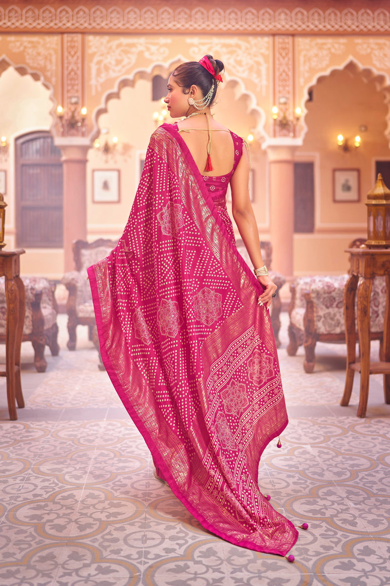 Pink  Dola Silk Bandhani Saree