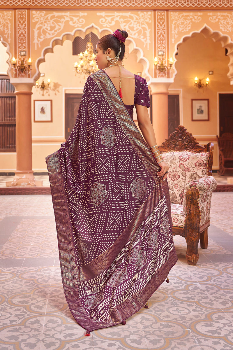 Purple  Dola Silk Bandhani Saree