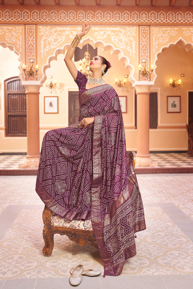 Purple  Dola Silk Bandhani Saree