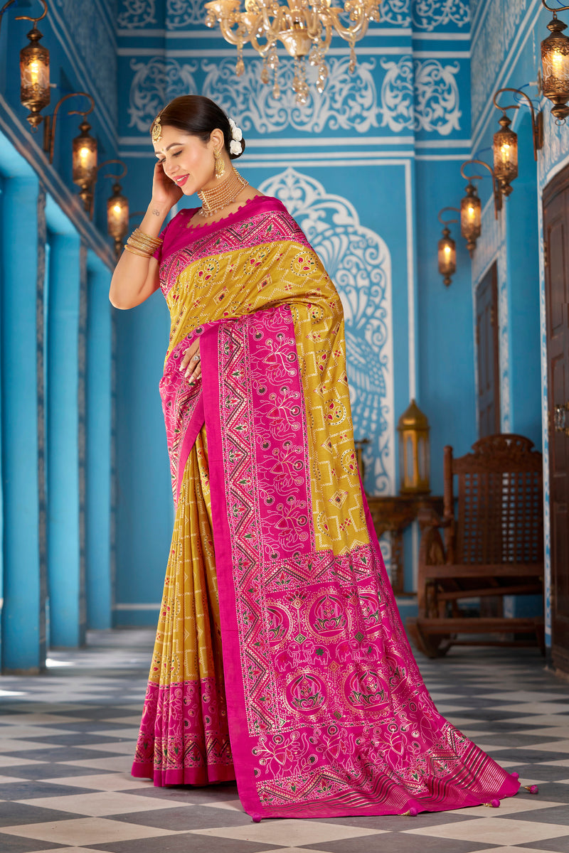 Yellow color Patola Silk Saree: Elevate Your Style with Elegance