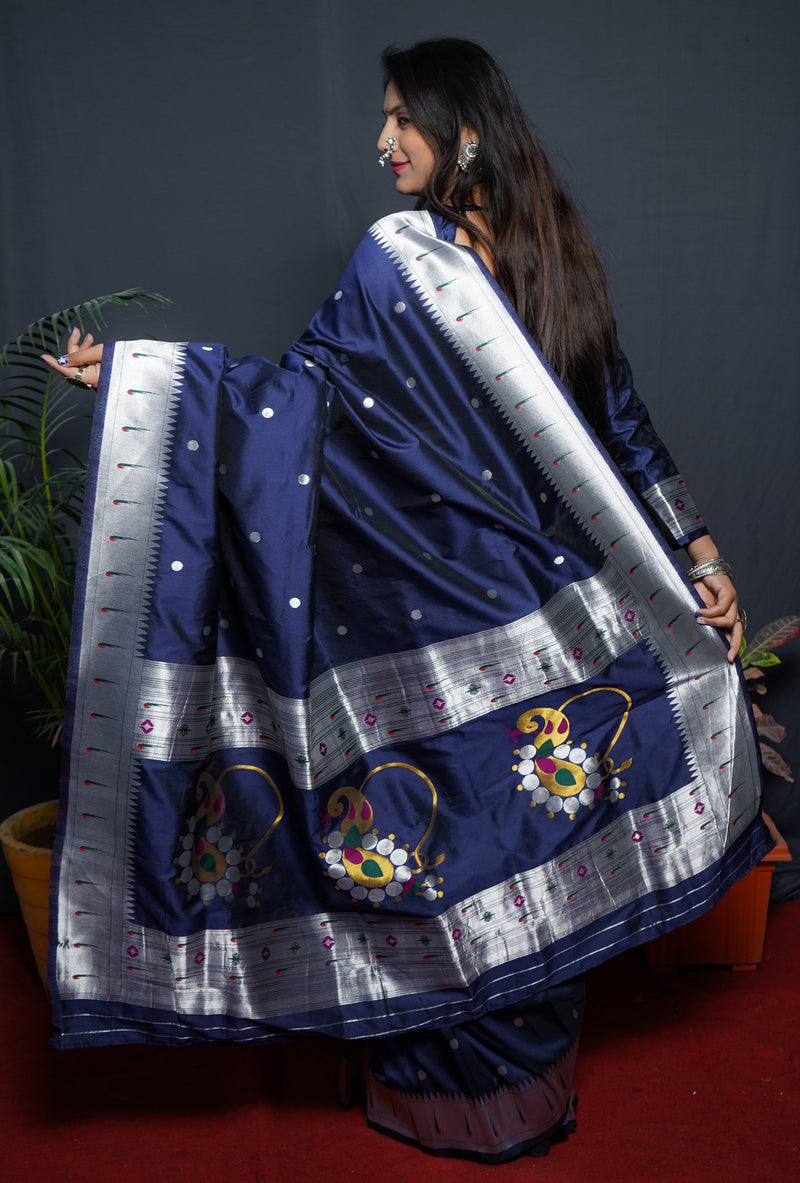 ROYAL BLUE Soft Silk Maharashtrian Paithani Saree