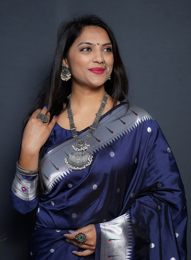 ROYAL BLUE Soft Silk Maharashtrian Paithani Saree