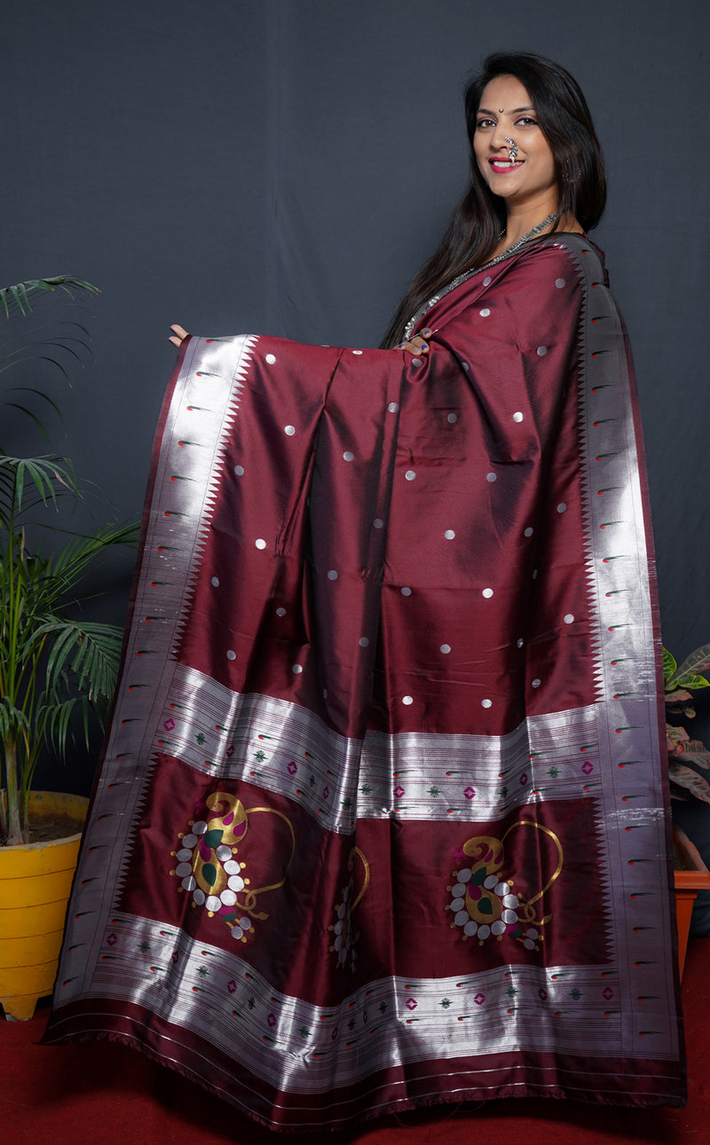 MAROON Soft Silk Maharashtrian Paithani Saree