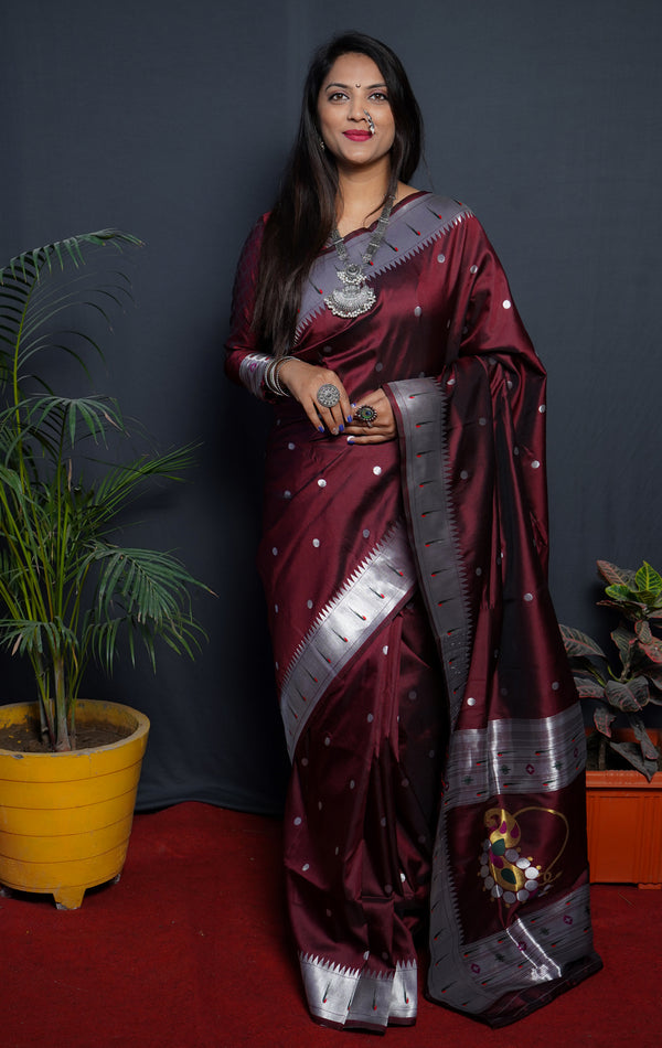 MAROON Soft Silk Maharashtrian Paithani Saree