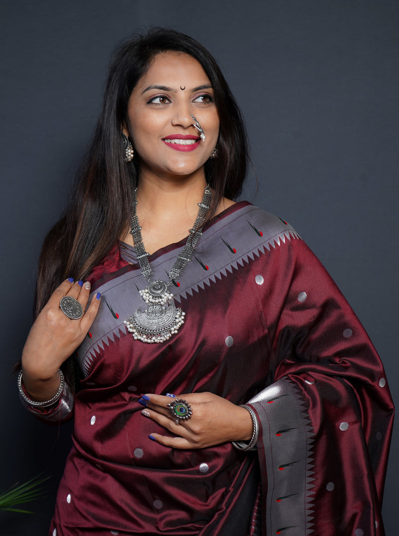 MAROON Soft Silk Maharashtrian Paithani Saree