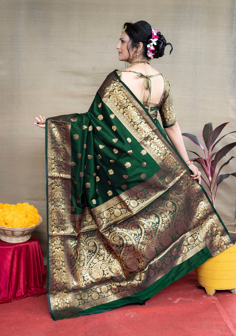 Banarasi Silk Saree in Dark Green