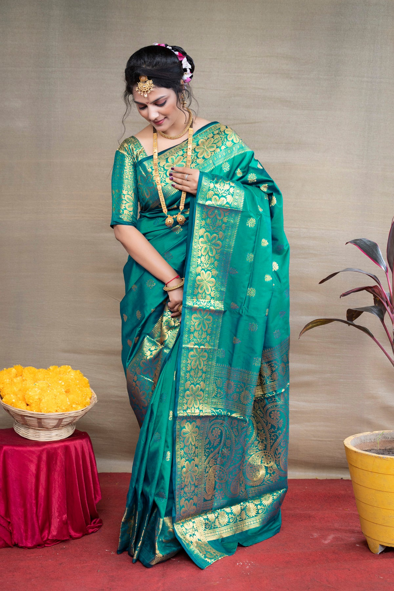 Banarasi Silk Saree in Rama Green