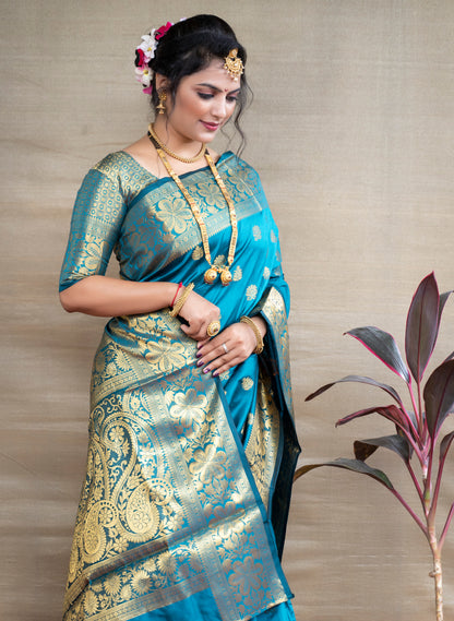 Banarasi Silk Saree in Firozy