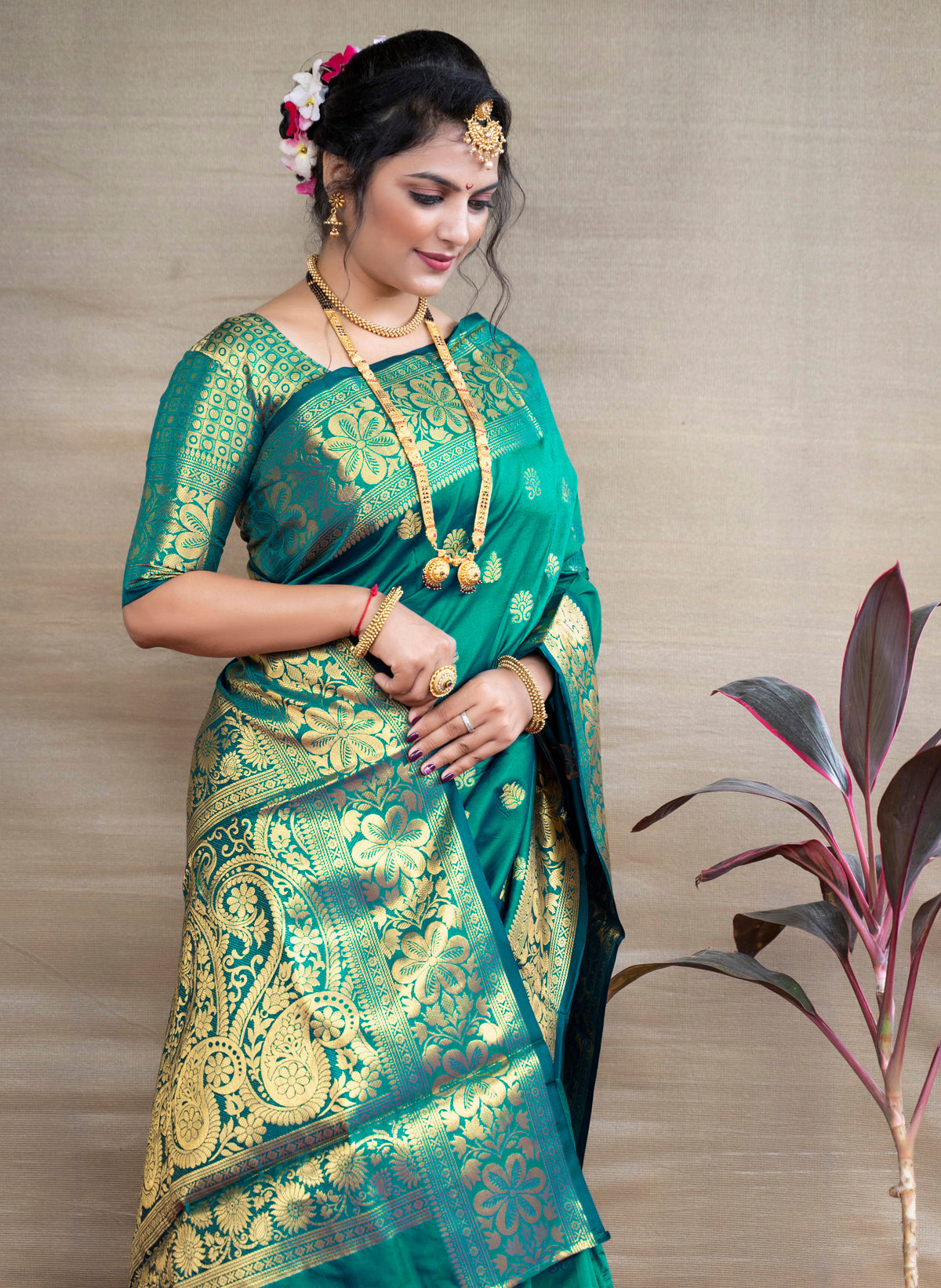 Banarasi Silk Saree in Rama Green