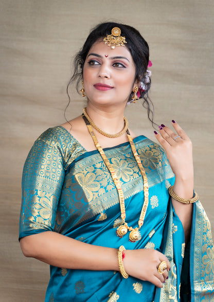 Banarasi Silk Saree in Firozy