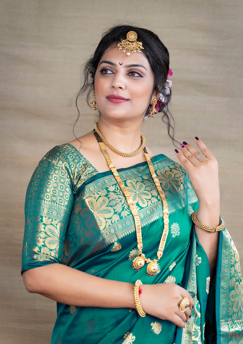 Banarasi Silk Saree in Rama Green