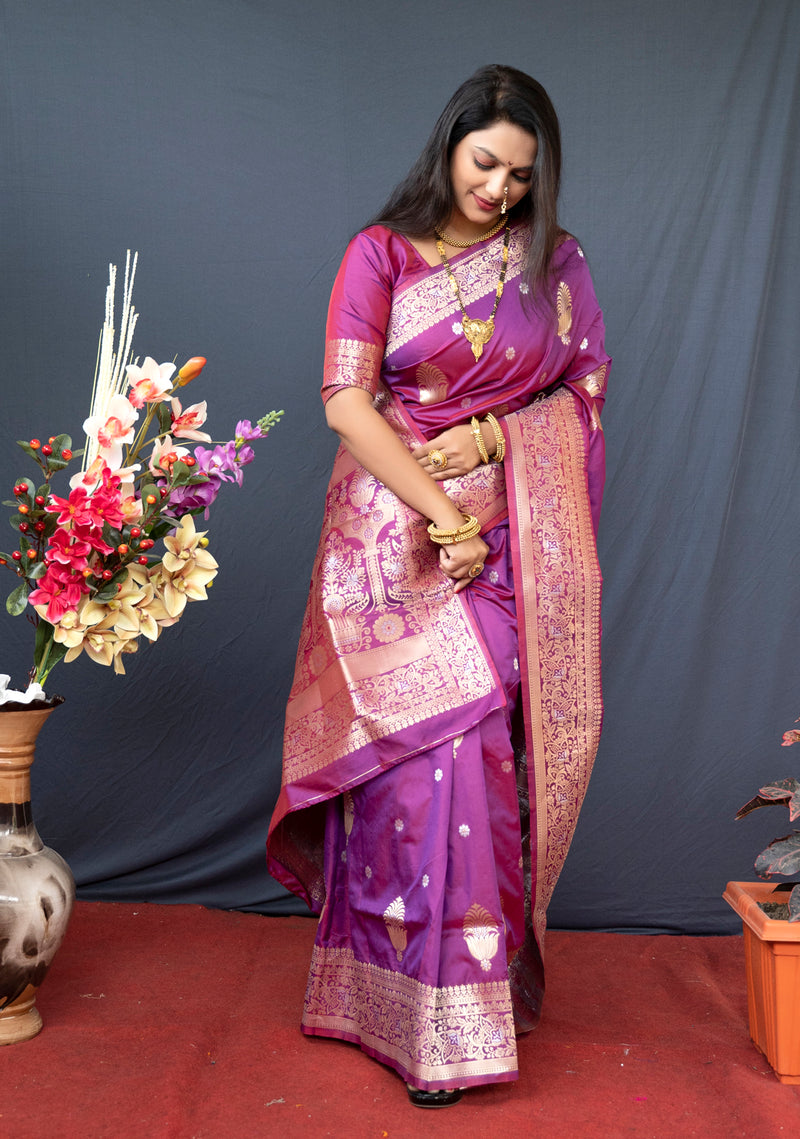 Purple Soft Silk Maharashtrian Paithani Saree