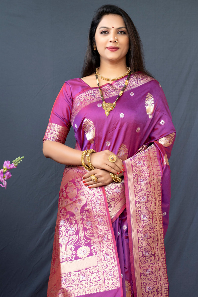 Purple Soft Silk Maharashtrian Paithani Saree