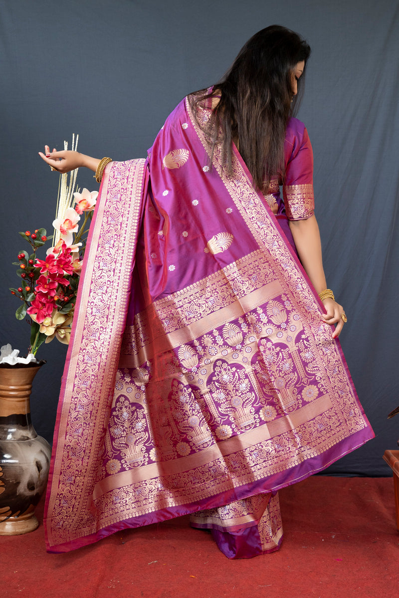 Purple Soft Silk Maharashtrian Paithani Saree