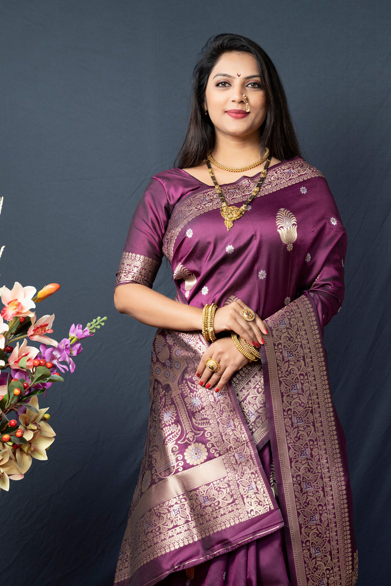 Plum Purple Soft Silk Maharashtrian Paithani Saree