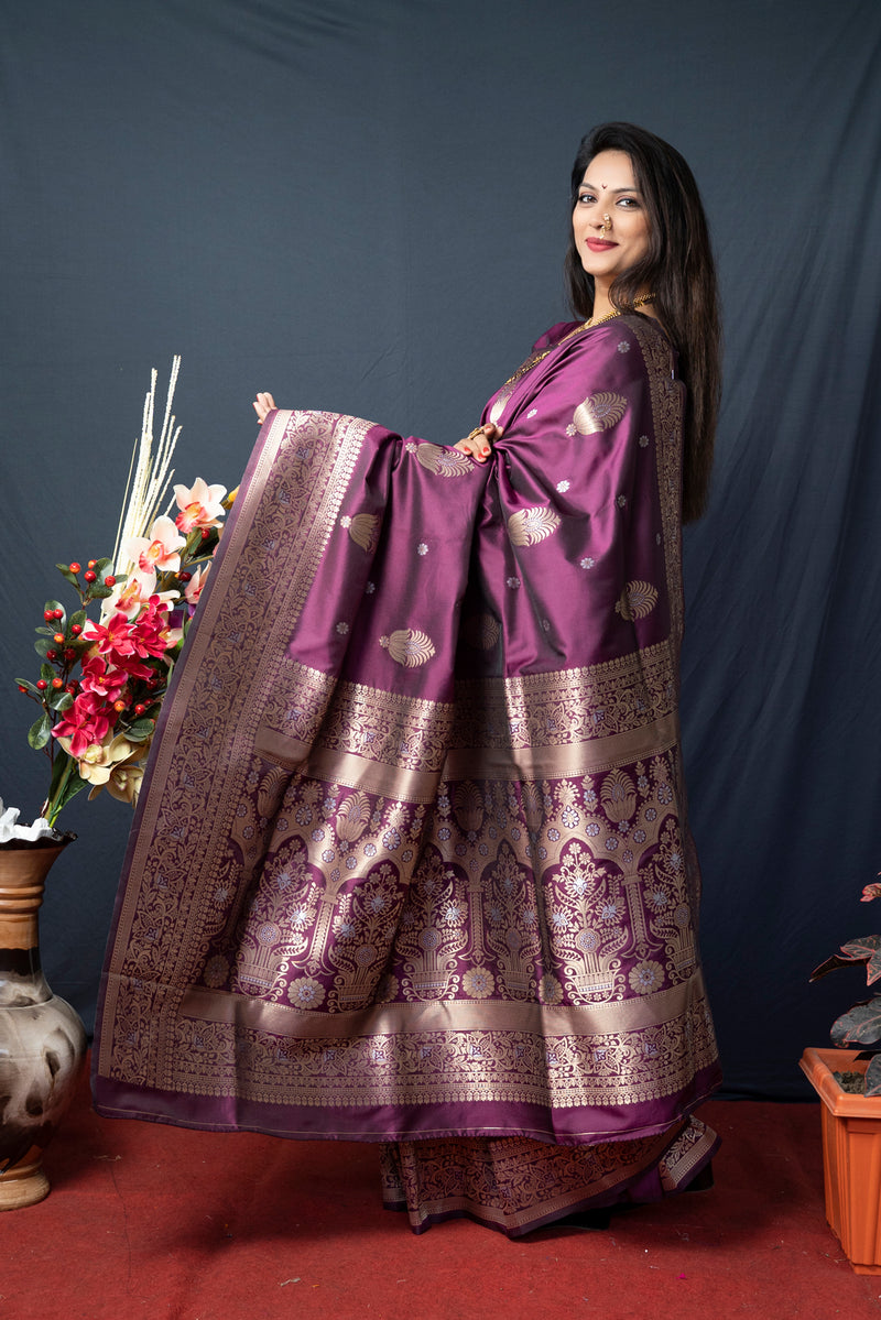 Plum Purple Soft Silk Maharashtrian Paithani Saree