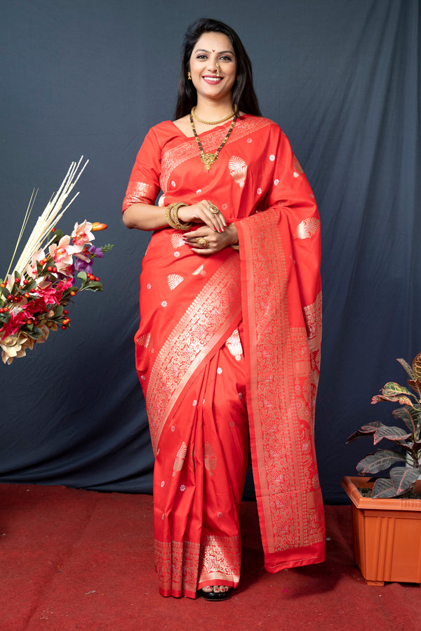 Red Soft Silk Maharashtrian Paithani Saree