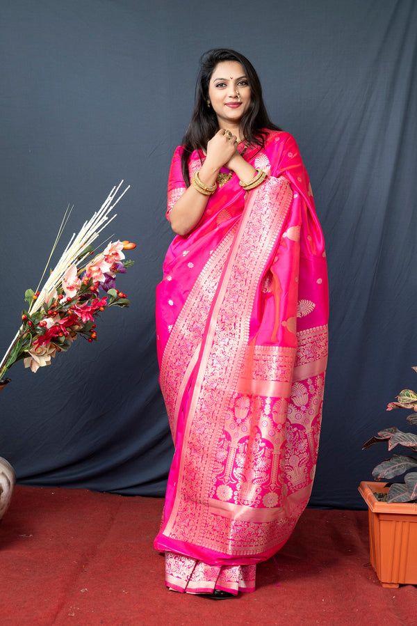 Pink Soft Silk Maharashtrian Paithani Saree