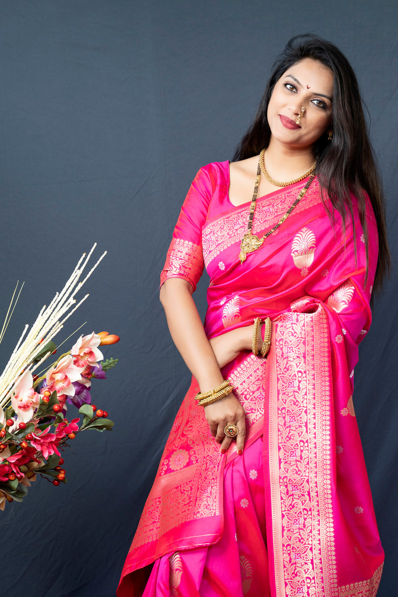 Pink Soft Silk Maharashtrian Paithani Saree