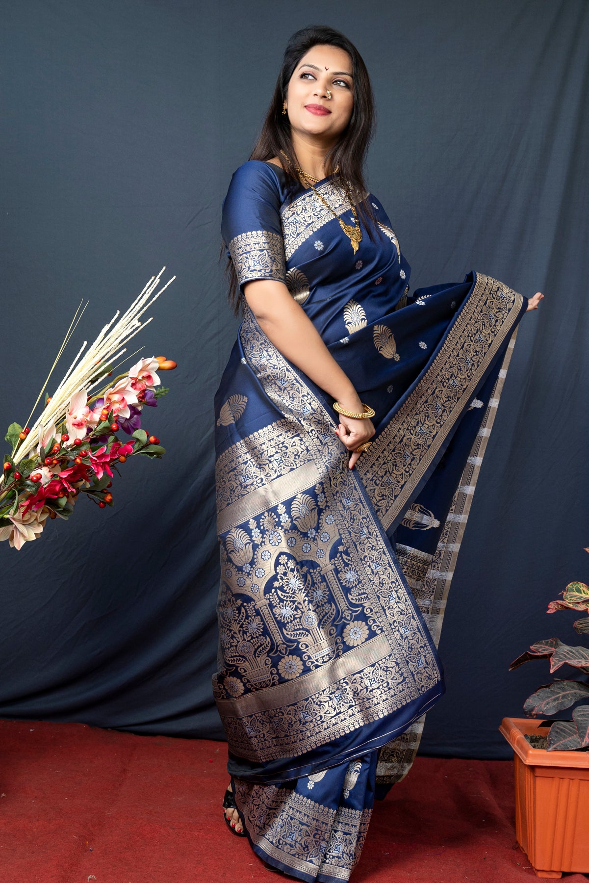 Nevy Blue Soft Silk Maharashtrian Paithani Saree