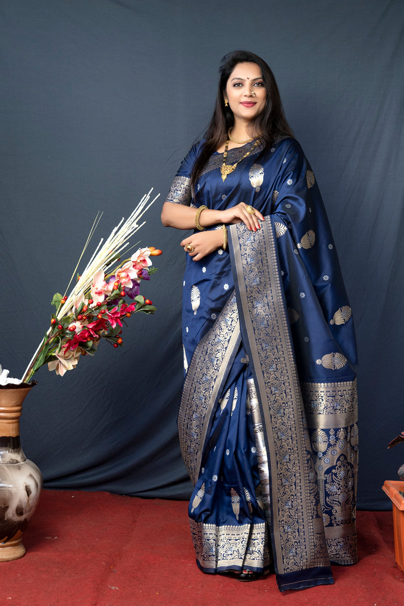 Nevy Blue Soft Silk Maharashtrian Paithani Saree