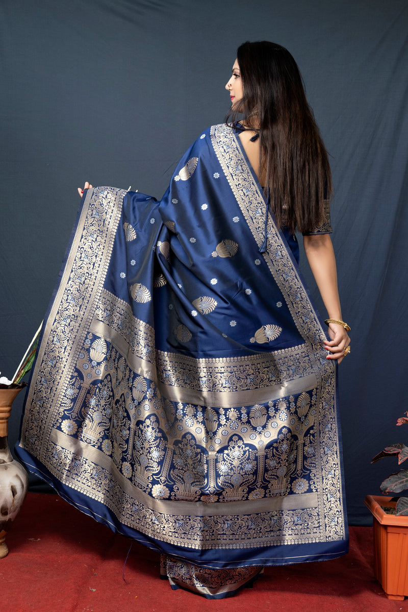 Nevy Blue Soft Silk Maharashtrian Paithani Saree