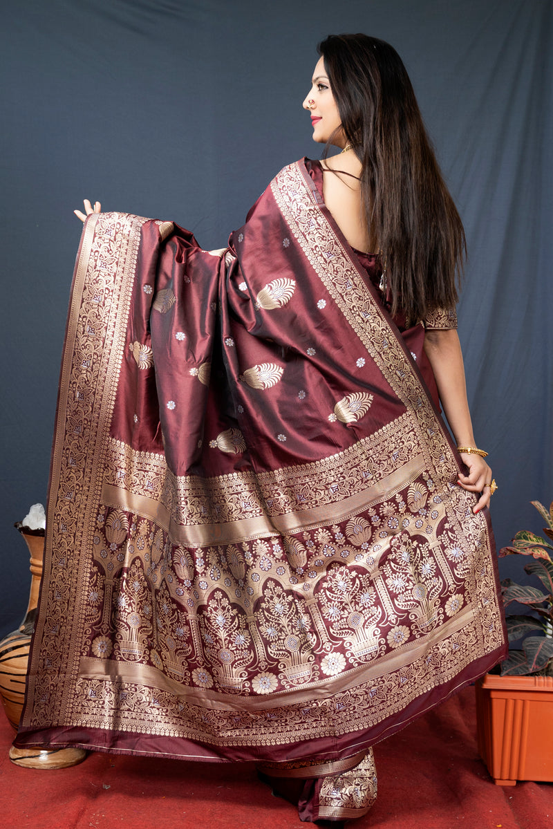 Maroon  Soft Silk Maharashtrian Paithani Saree