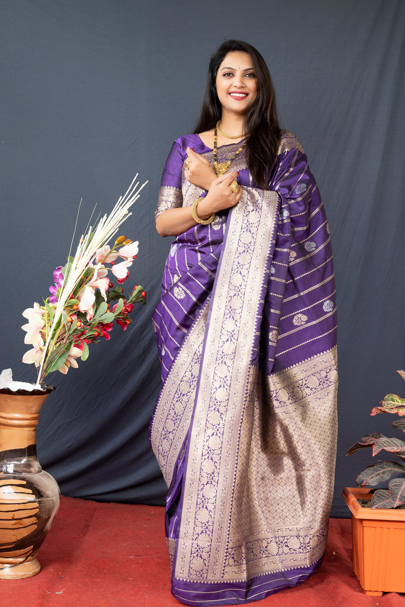 Purple  Soft Silk Maharashtrian Paithani Saree