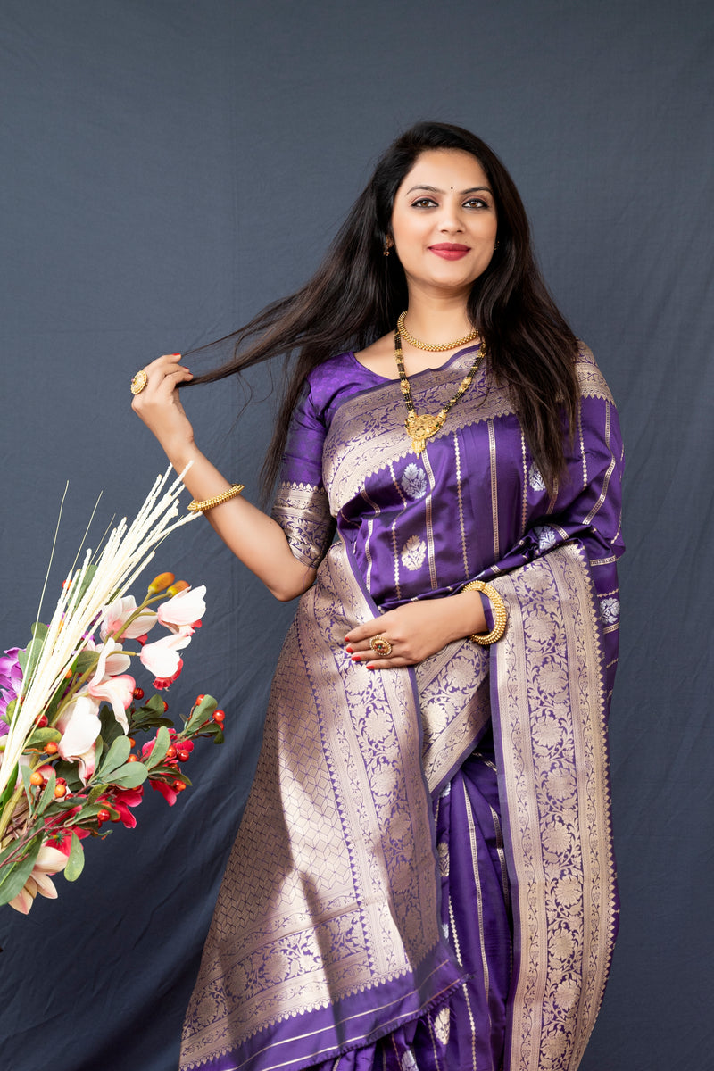 Purple  Soft Silk Maharashtrian Paithani Saree