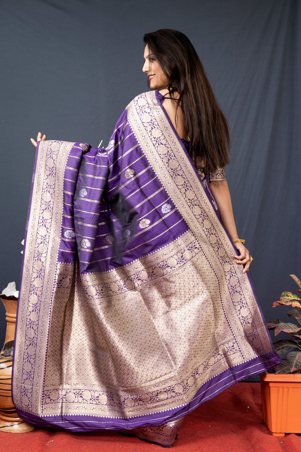 Purple  Soft Silk Maharashtrian Paithani Saree