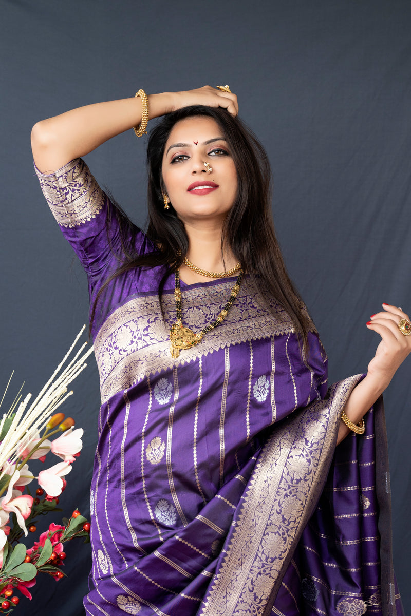 Purple  Soft Silk Maharashtrian Paithani Saree